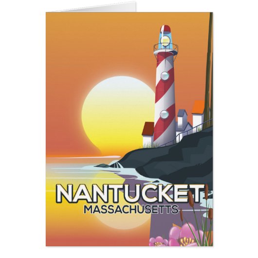 Nantucket Massachusetts lighthouse travel poster Cards (Front)