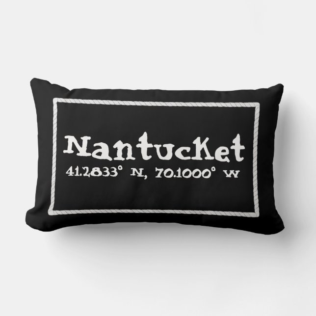 Nantucket Massachusetts Longitude and Latitude Lumbar Pillow (Front)