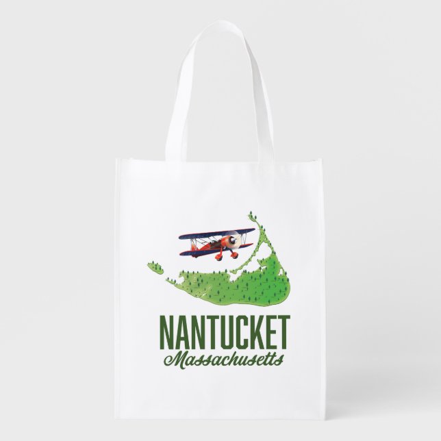 Nantucket Massachusetts Map Grocery Bag (Front)