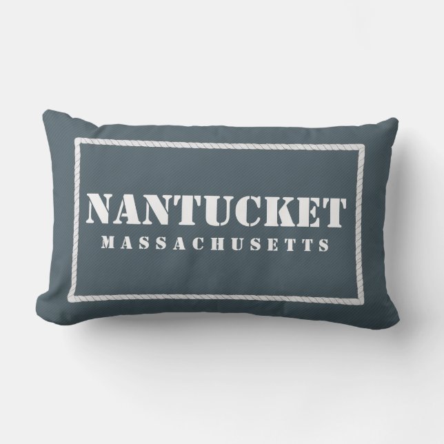 Nantucket Massachusetts Reversible Blue & Teal Lumbar Pillow (Front)