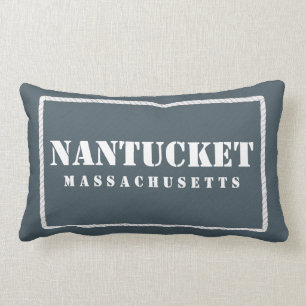 Nantucket Massachusetts Reversible Blue & Teal Lumbar Pillow