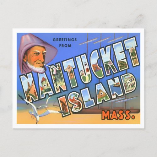Nantucket Massachusetts Vintage Big Letters Postcard