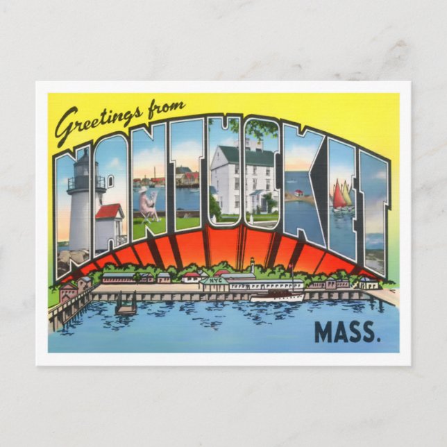 Nantucket, Massachusetts Vintage Big Letters Postcard (Front)