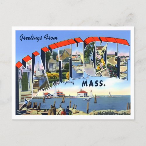 Nantucket Massachusetts Vintage Big Letters Postcard