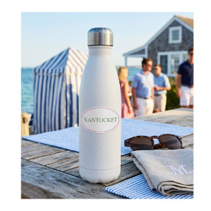 Nantucket Oval Pink & Green Preppy Coastal Style Sticker