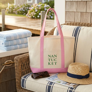 Nantucket Pink & Green Preppy Coastal  Tote Bag