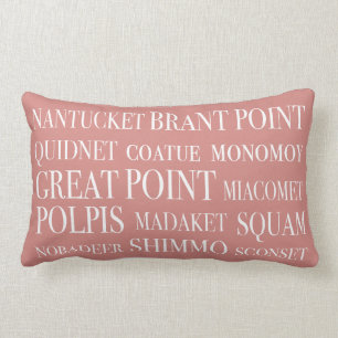 Nantucket Places Faded Red Beige & White Lumbar Pillow