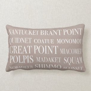 Nantucket Places Nautical Beige Hazelnut & White Lumbar Pillow