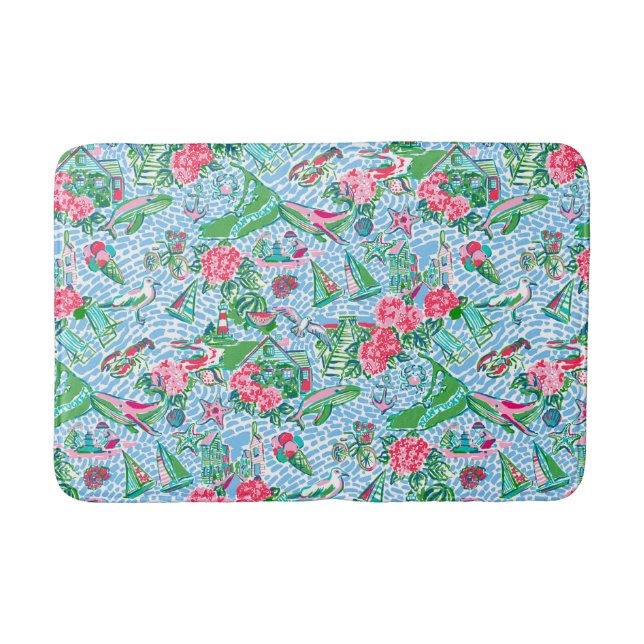Nantucket Preppy Palm Beach Pattern Bath Mat (Front)