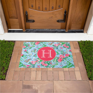 Nantucket Preppy Palm Beach Pattern Monogrammed Doormat
