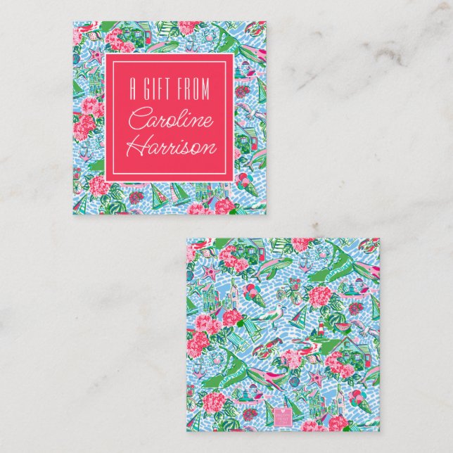 Nantucket Preppy Palm Beach Pattern Monogrammed Note Card (Front/Back)