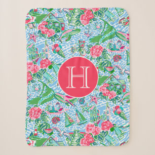 Nantucket Preppy Palm Beach Pattern Monogrammed Sherpa Blanket