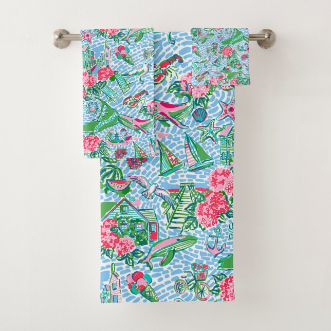 Nantucket Preppy Palm Beach Print Bath Towel Set (Insitu)