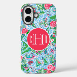 Nantucket Preppy Palm Beach Print Monogrammed iPhone 16 Case