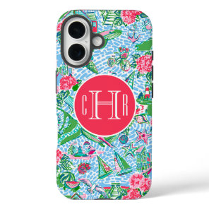 Nantucket Preppy Palm Beach Print Monogrammed iPhone 16 Case