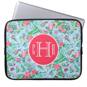 Nantucket Preppy Palm Beach Print Monogrammed Laptop Sleeve