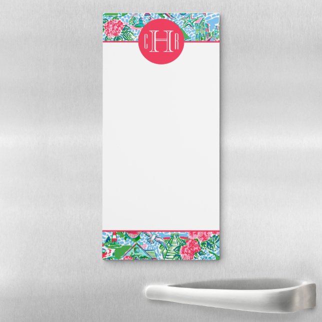 Nantucket Preppy Palm Beach Print Monogrammed Magnetic Notepad (In Situ)