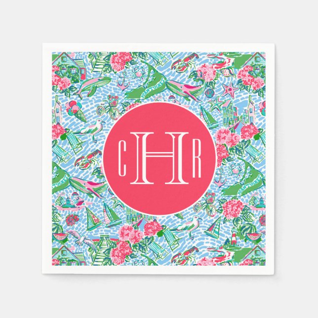 Nantucket Preppy Palm Beach Print Monogrammed Napkins (Front)
