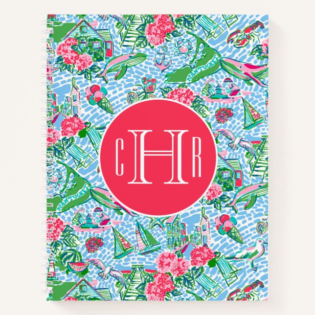 Nantucket Preppy Palm Beach Print Monogrammed Notebook (Front)