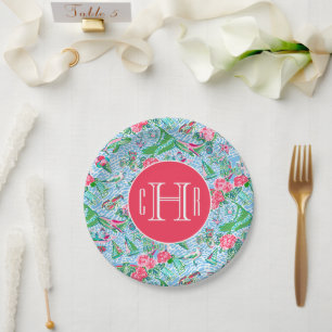 Nantucket Preppy Palm Beach Print Monogrammed Paper Plates