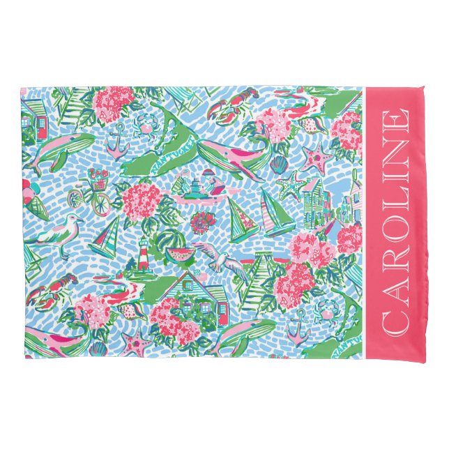 Nantucket Preppy Palm Beach Print Personalized Pillow Case (Front)