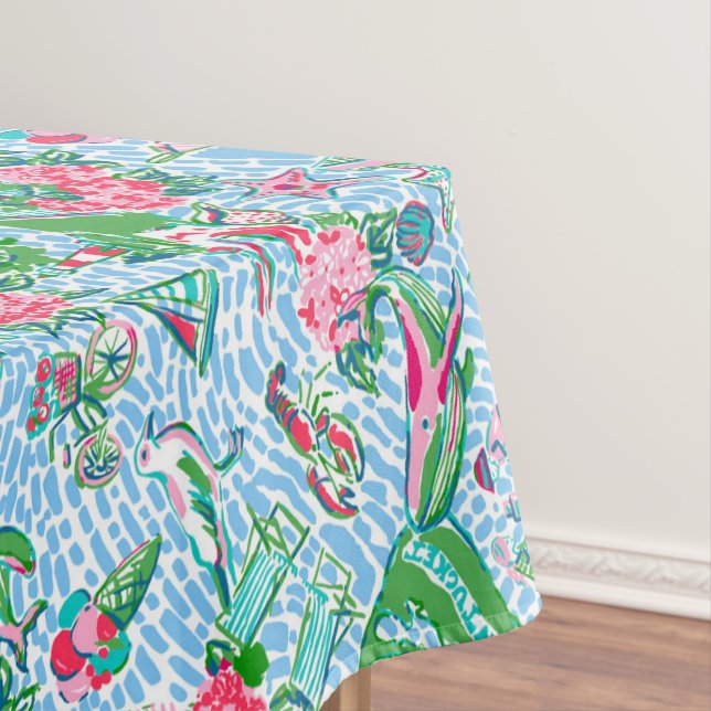 Nantucket Preppy Palm Beach Print Tablecloth (In Situ)
