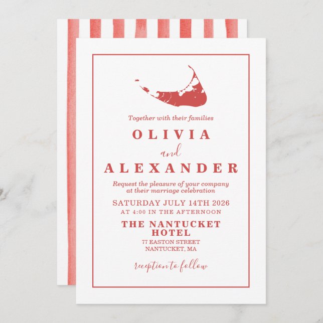 Nantucket red ACK wedding Invitation (Front/Back)