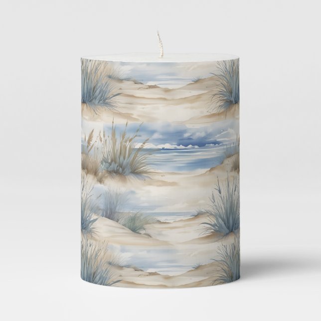"Nantucket" relaxing seaside grasses comfort Pillar Candle (Front)