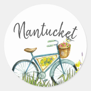 Nantucket vintage bicycle in the lavender field classic round sticker