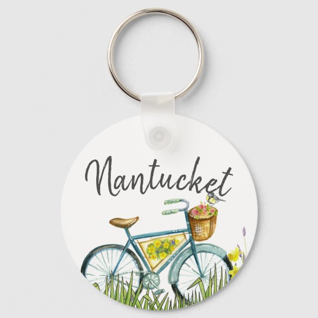 Nantucket vintage bicycle in the lavender field keychain (Front)