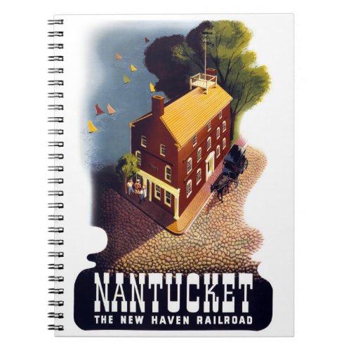 Nantucket Vintage Travel Poster Restored Notebook