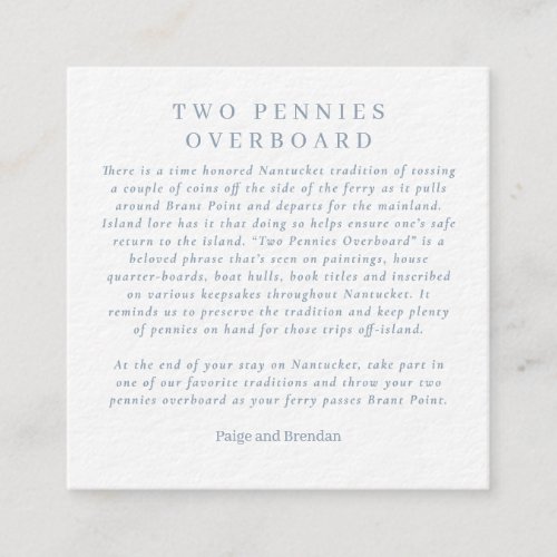 Nantucket Wedding Favor _ Two Pennies Overboard Enclosure Card