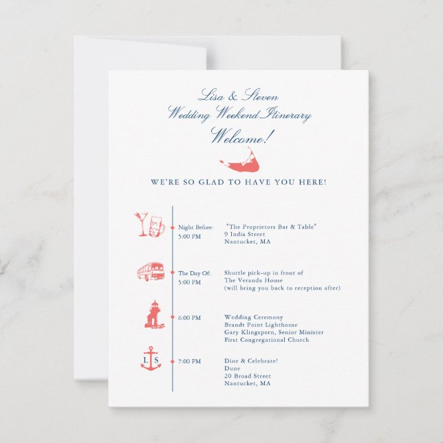 Nantucket Wedding Reception Itinerary Timeline (Front)