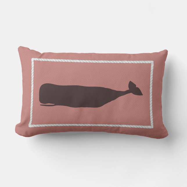 Nantucket Whale Nautical Pillow in Faded Red (Front)