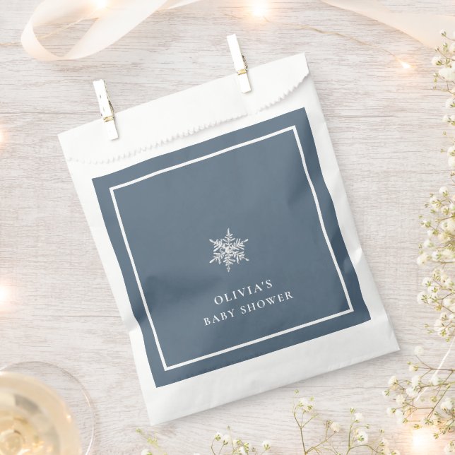 Nany Blue Modern Snowflake Baby Shower  Favor Bag (Clipped)