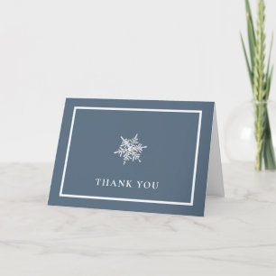 Nany Blue Modern Snowflake Frame Baby Shower Letterpress Thank You Card