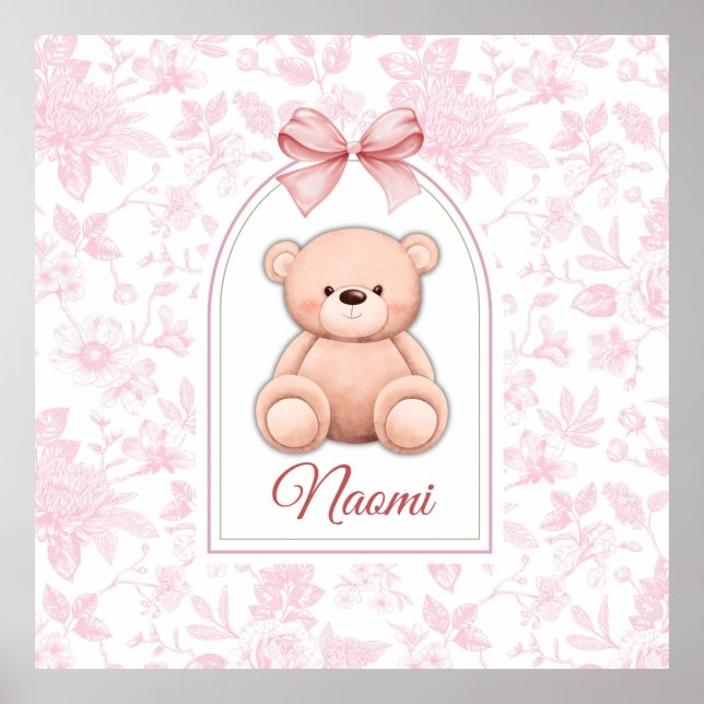 Naomi | Custom Pink Teddy Bear Nursery Design  Poster (Front)