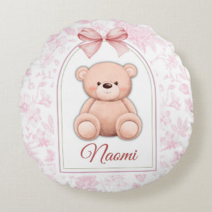 Naomi Custom Pink Teddy Bear Nursery Design Round Pillow