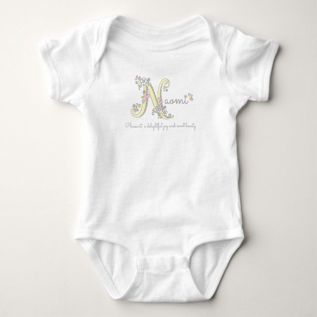 Naomi girls name meaning N monogram baby clothing Bodysuit (Front)