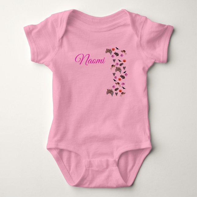 Naomi, Name With Australian Wildlife,  Baby Bodysuit (Front)