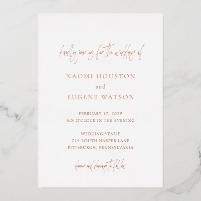 Naomi Typography Modern Wedding Foil Invitation (Front)