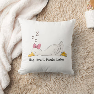 Nap First, Panic Later - Silly Goose Throw Pillow