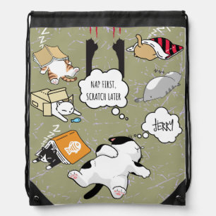 "Nap First, Scratch Later" Cute Sleeping Cats Drawstring Bag