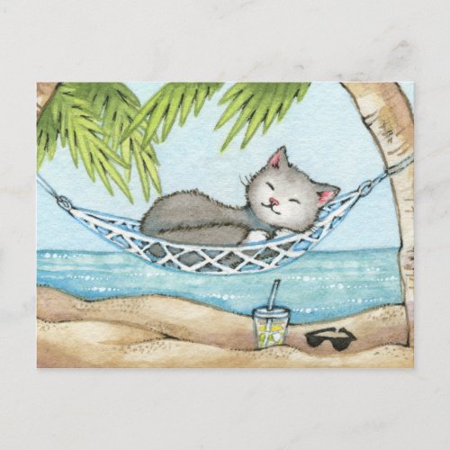 Nap in Paradise - Cute Island Vacation Cat Art Postcard