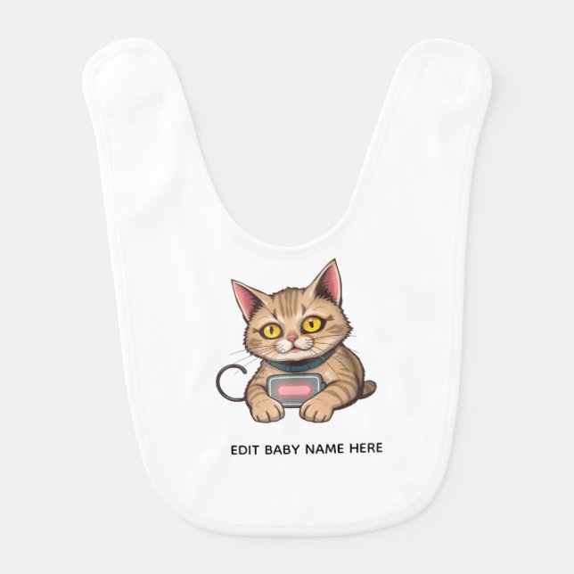 Nap Mode" Tabby Kitten Baby Bib (Front)