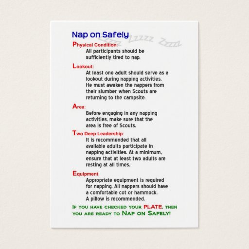 Customizable "Nap on Safety" Training Cards Business Cards