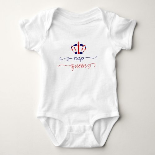 Nap Queen  British Flag Royal Crown  Funny Baby Bodysuit