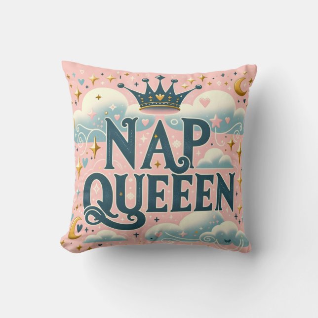 "Nap Queen" Throw Pillow (Front)