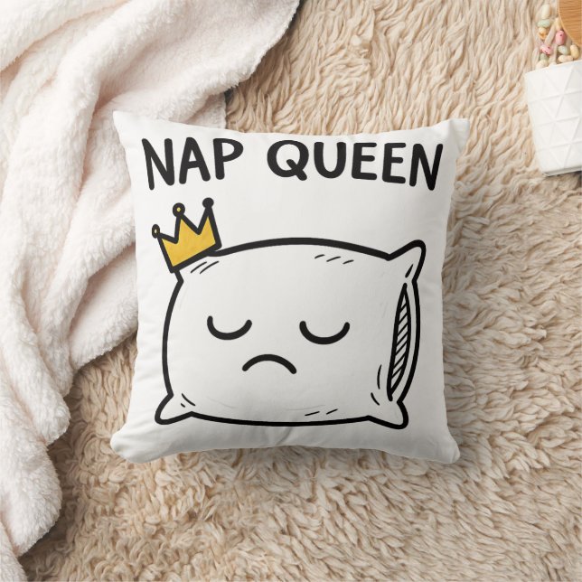 "Nap Queen" Throw Pillow | Funny Sleep Slogan Home (Blanket)