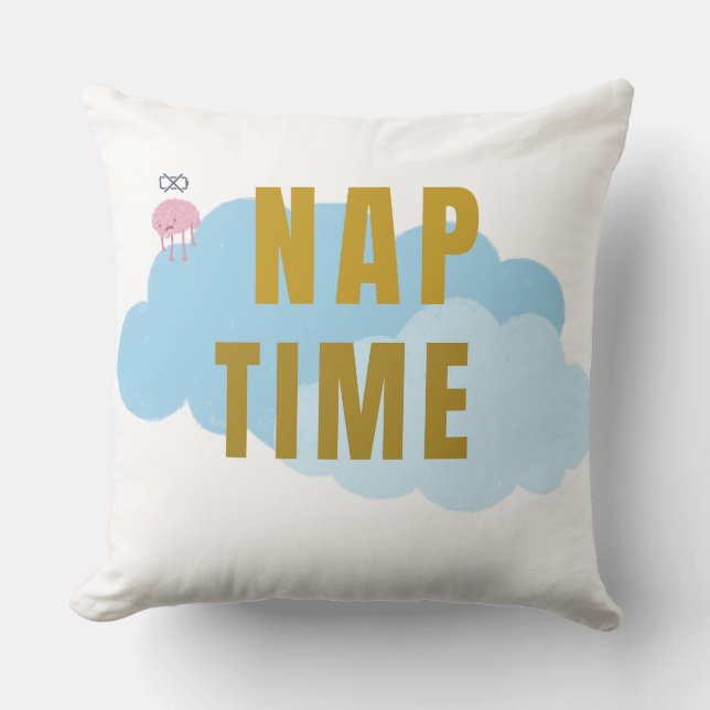 Nap Time Cozy Throw Pillow – Fun Cloud Design (Front)